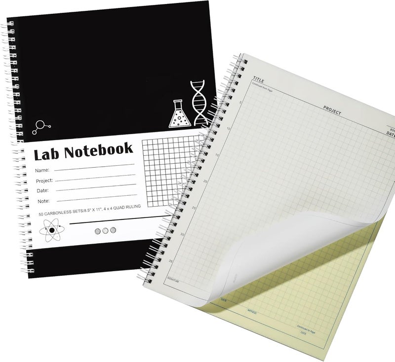 Varpotle Carbonless Lab Notebook - 50 Carbonless Sets(8.5'' X 11''), Carbon Copy Science Notebook with Scientific Grid Pages for Chemistry & Engineering, Students & Researchers, Wire-O Binding (1, Black) - Image 1